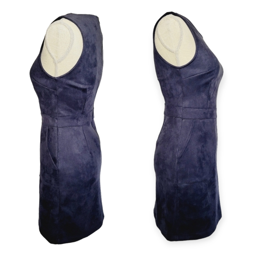 Anthropologie Womens Bishop & Young Faux Suede Blue Velvet Blue Shift Dress - Picture 2 of 6